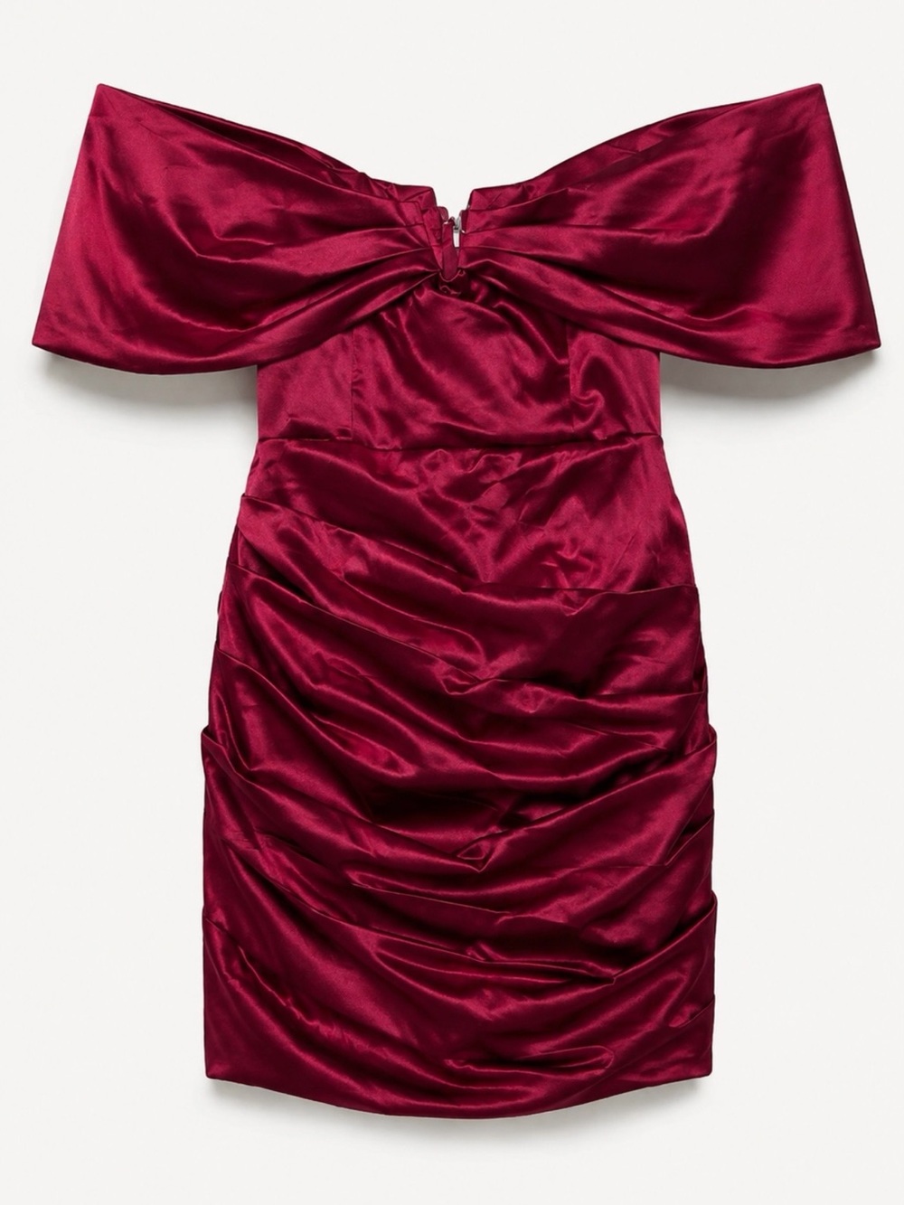 Miss Circle Burgundy/Wine Satin Off Shoulder Ruched  Cocktail Dress XL